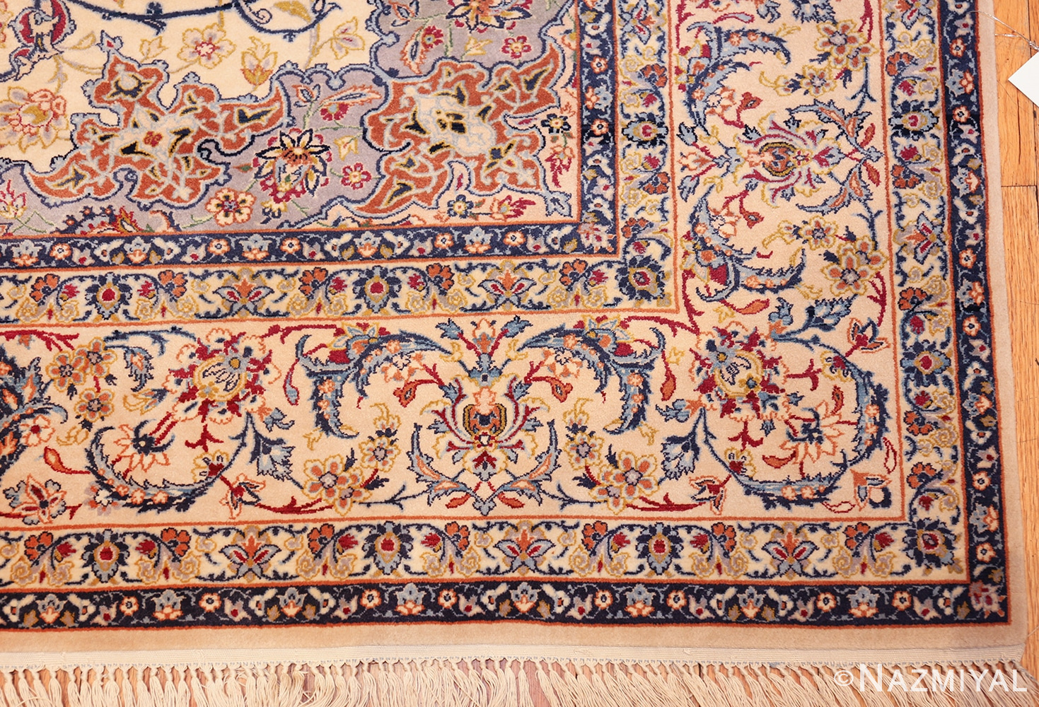 ivory background vintage isfahan persian rug 49599 corner Nazmiyal