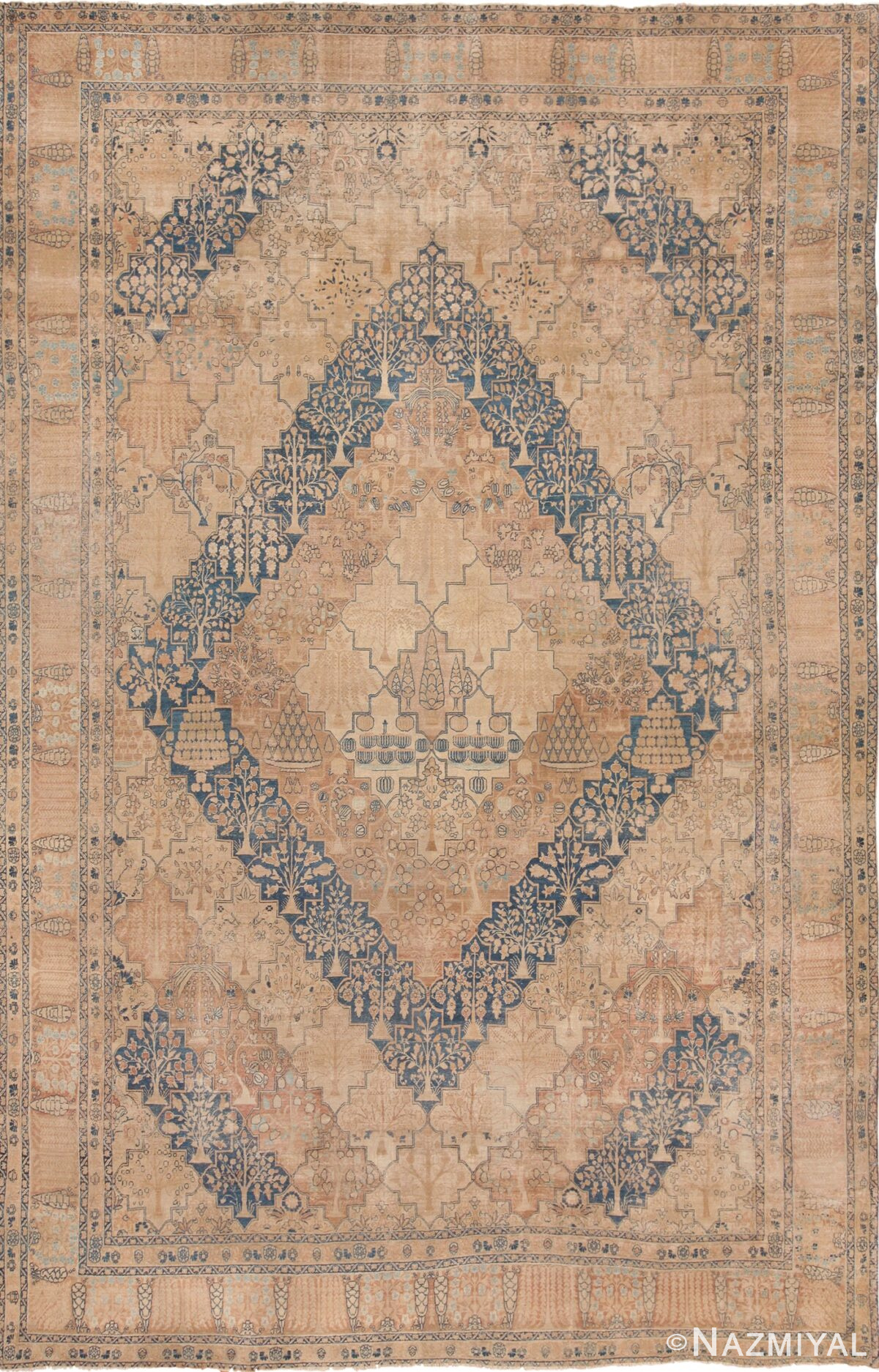 Large Diamond Garden Design Antique Persian Kerman Rug 49636 by Nazmiyal