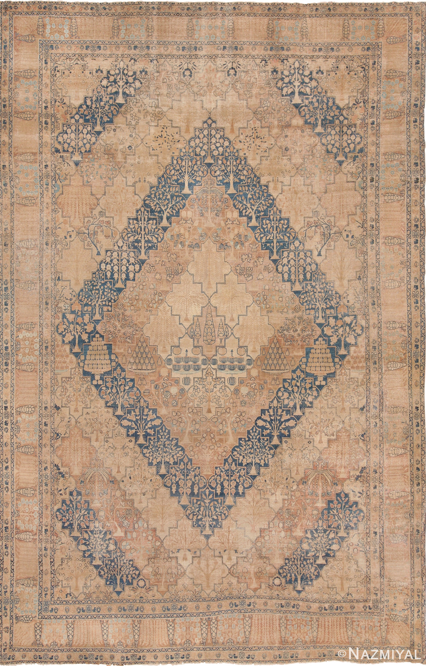 Large Diamond Garden Design Antique Persian Kerman Rug 49636 by Nazmiyal