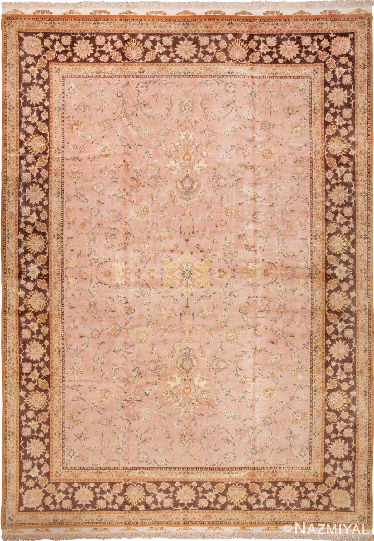Large Light Pink Silk and Wool Vintage Persian Tabriz Rug 60014 by Nazmiyal