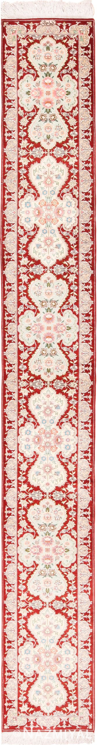 Narrow Vintage Red Persian Silk Qum Rug Runner 49603 by Nazmiyal
