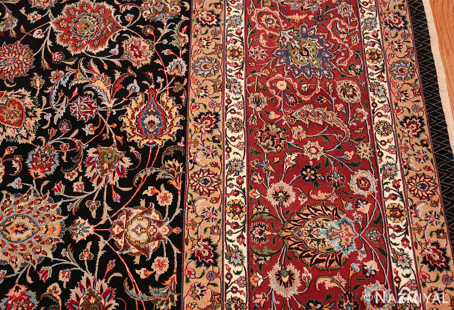 silk and wool fine floral vintage khorassan persian rug 60018 border Nazmiyal