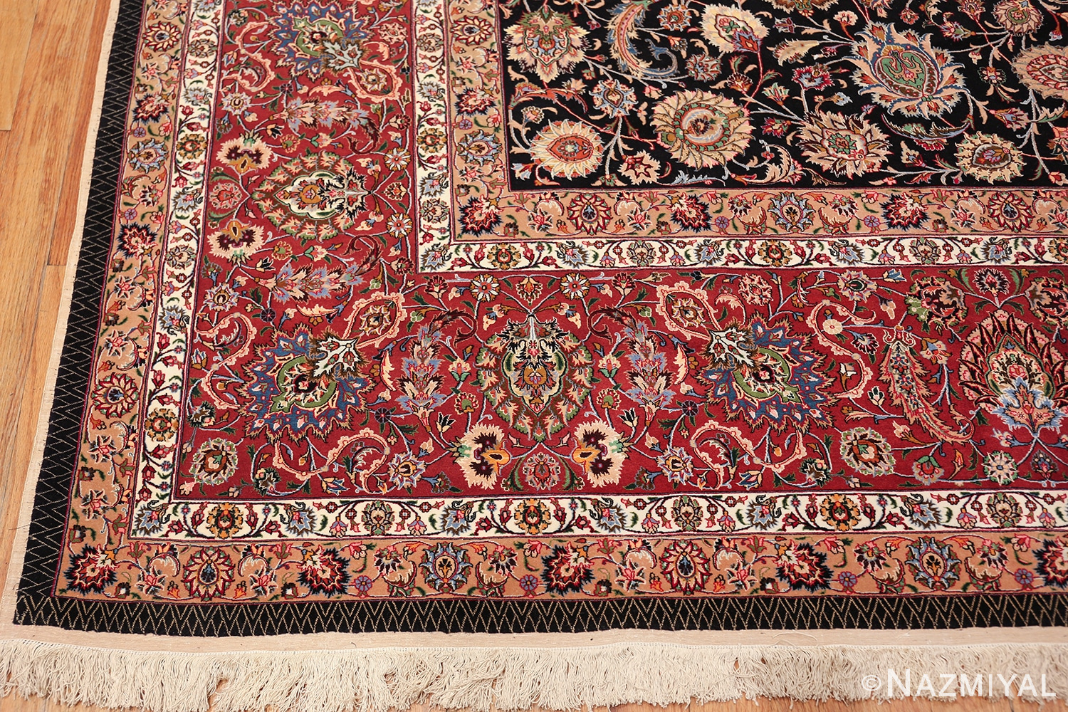 silk and wool fine floral vintage khorassan persian rug 60018 corner Nazmiyal