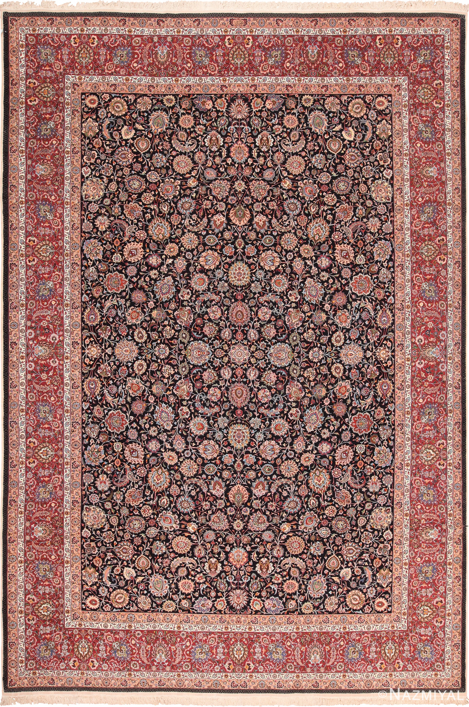 Fine Vintage Floral Silk and Wool Persian Khorassan Rug 60018 by Nazmiyal