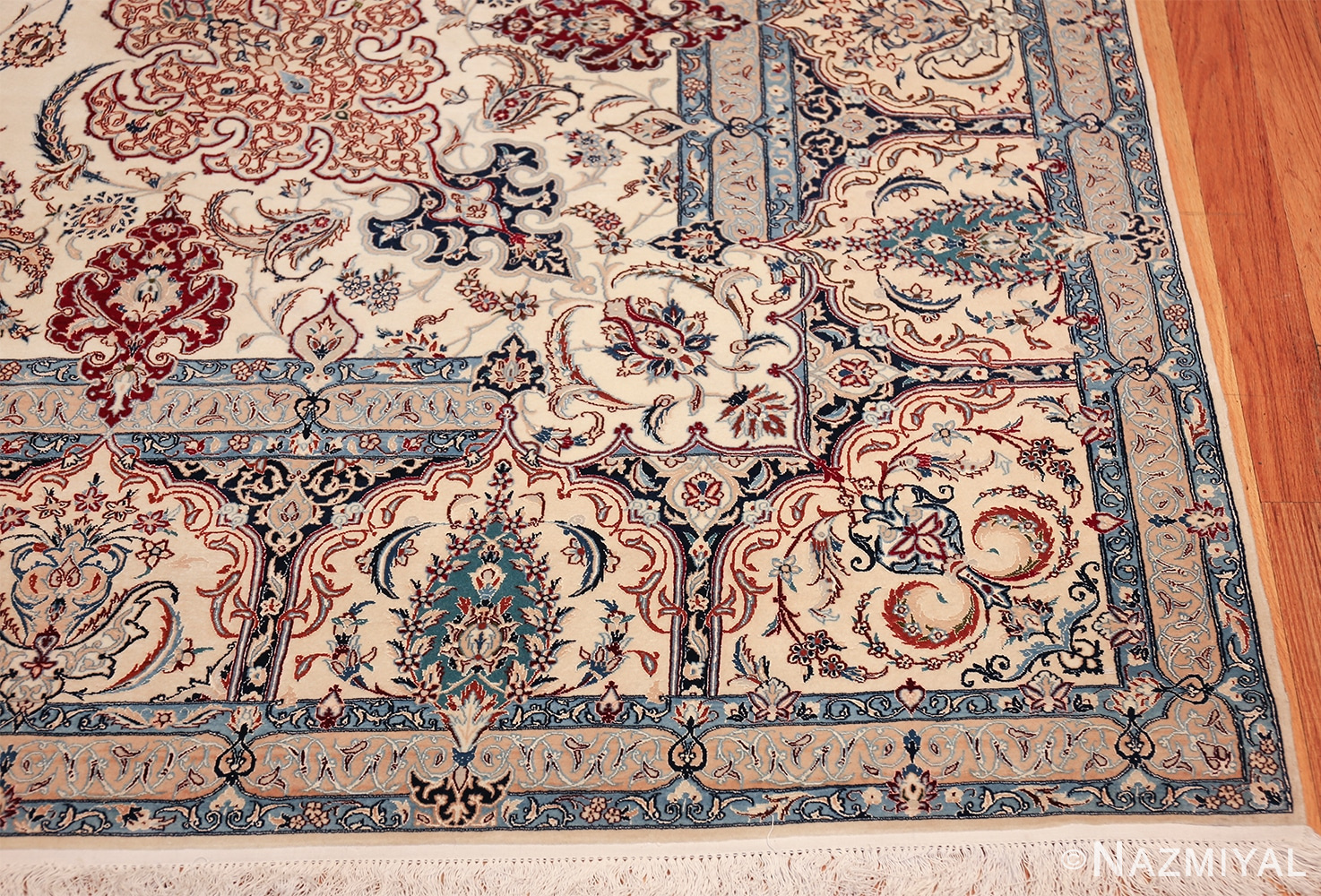 silk and wool large vintage nain persian rug 60029 corner Nazmiyal