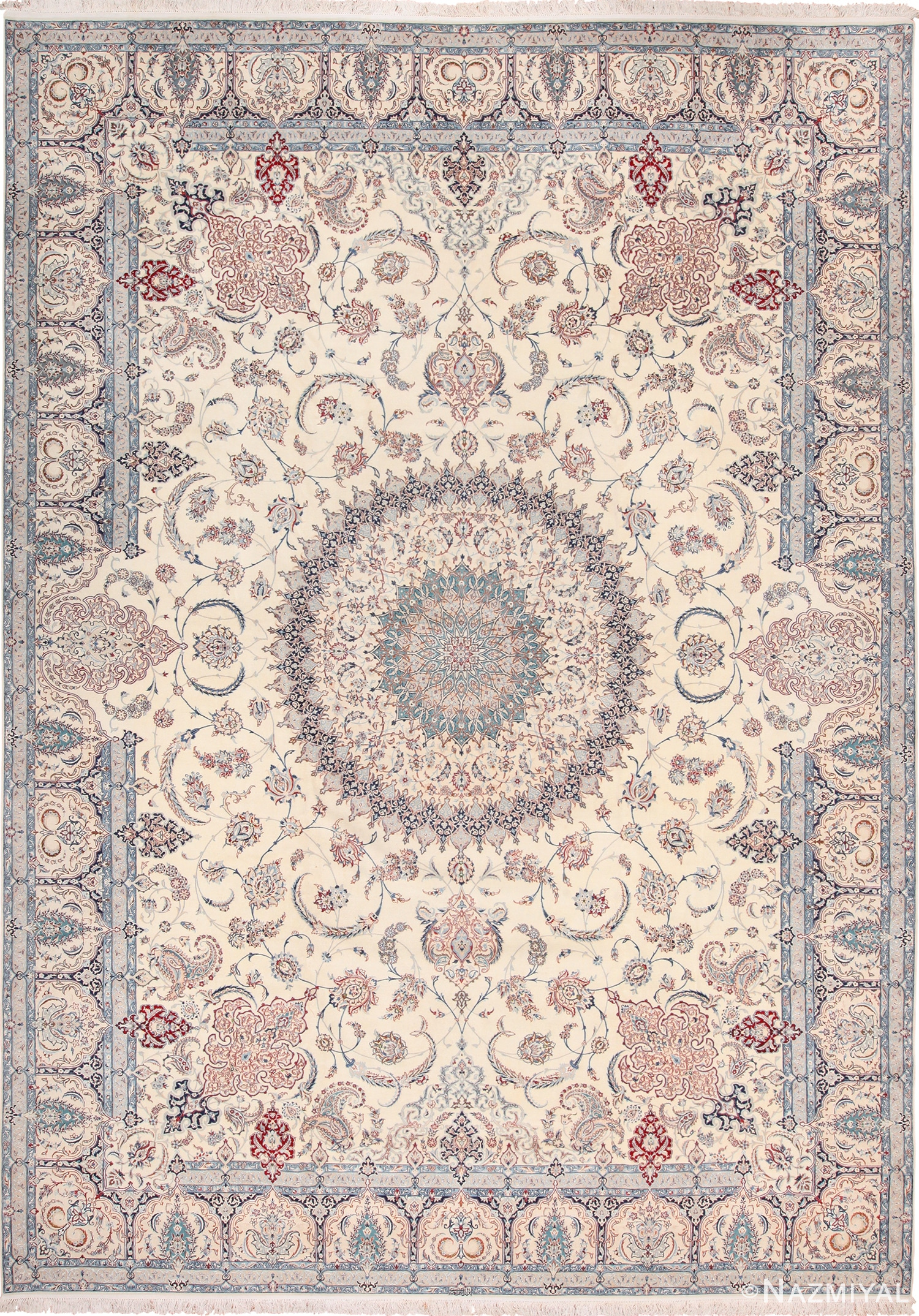 Vintage Silk and Wool Large Nain Persian Rug 60029 by Nazmiyal