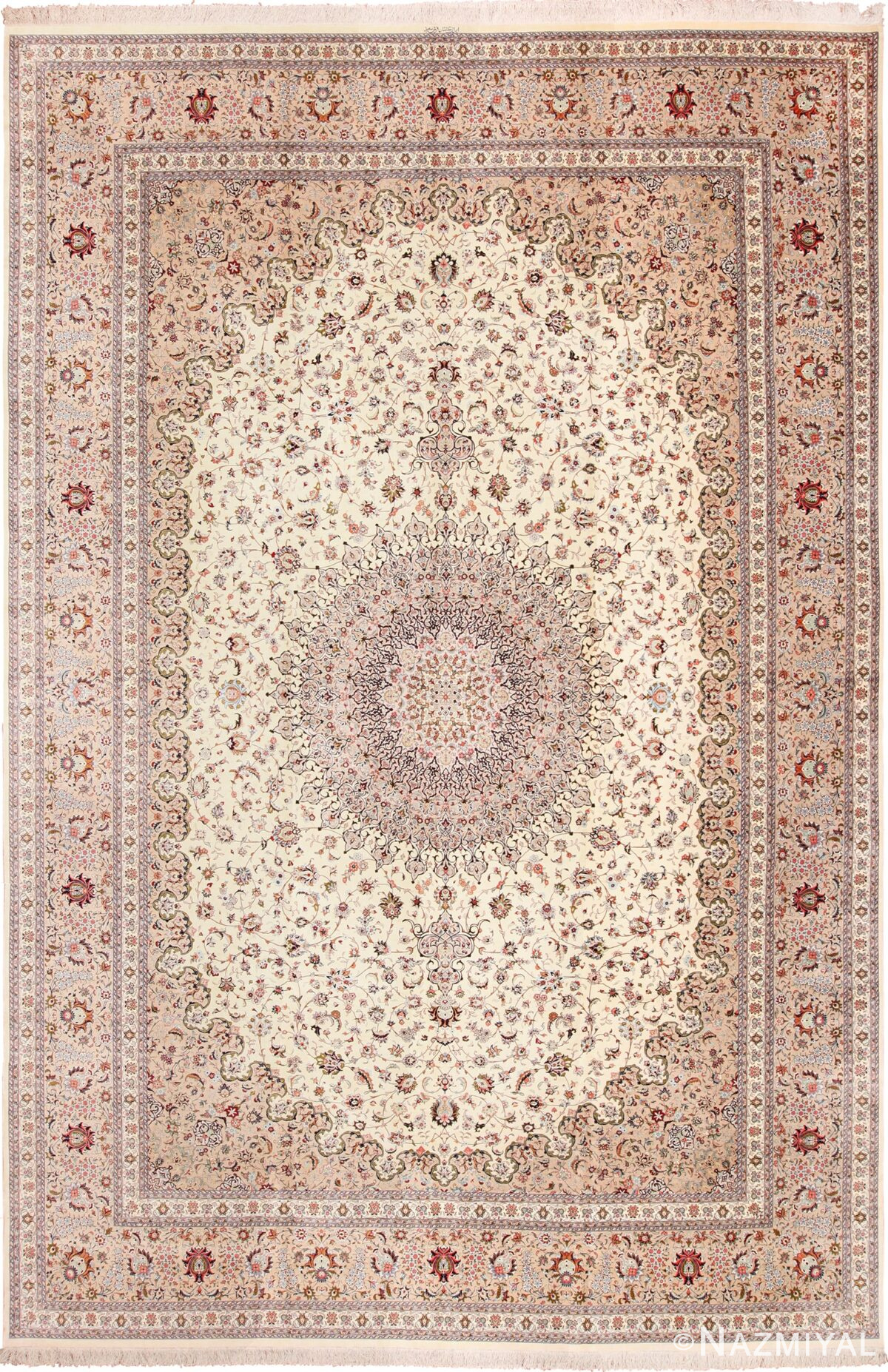 Large Floral Vintage Persian Silk Kashan Rug 60019 by Nazmiyal