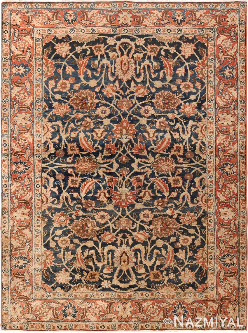 Small Size Blue Background Antique Persian Tabriz Rug 49646 by Nazmiyal Persian Rugs