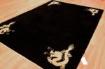 benevolent five clawed dragon design black antique chinese rug 49669 side Nazmiyal