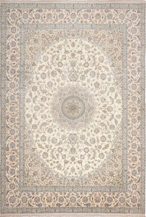 Floral Large Silk and Wool Vintage Persian Nain Rug 60030 by Nazmiyal