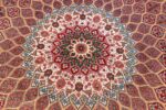 geometric silk vintage qum persian rug 60035 border Nazmiyal