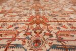 large ivory arts and crafts design antique turkish oushak rug 49672 row Nazmiyal