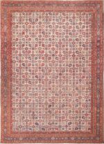 Large Ivory Mina Khani Design Antique Persian Malayer Rug 60043 by Nazmiyal