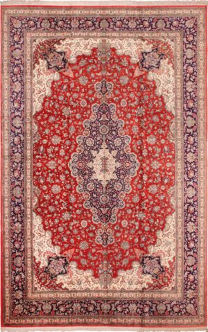 Large Floral Vintage Persian Silk Qum Rug 60022 by Nazmiyal