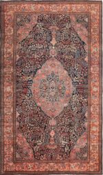 Classic Oversize Antique Navy Blue Persian Sarouk Farahan Rug 60047 by Nazmiyal