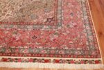 square floral silk and wool vintage tabriz persian rug 60021 corner Namziyal