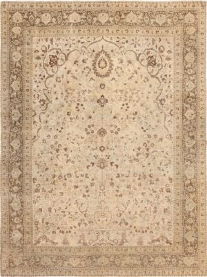 Antique Vase Design Brown Earth Tone Persian Tabriz Rug 50445 by Nazmiyal