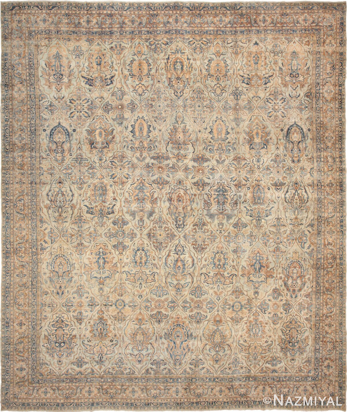 Large Sea Foam Shield Design Antique Persian Kerman Rug 49677 by Nazmiyal