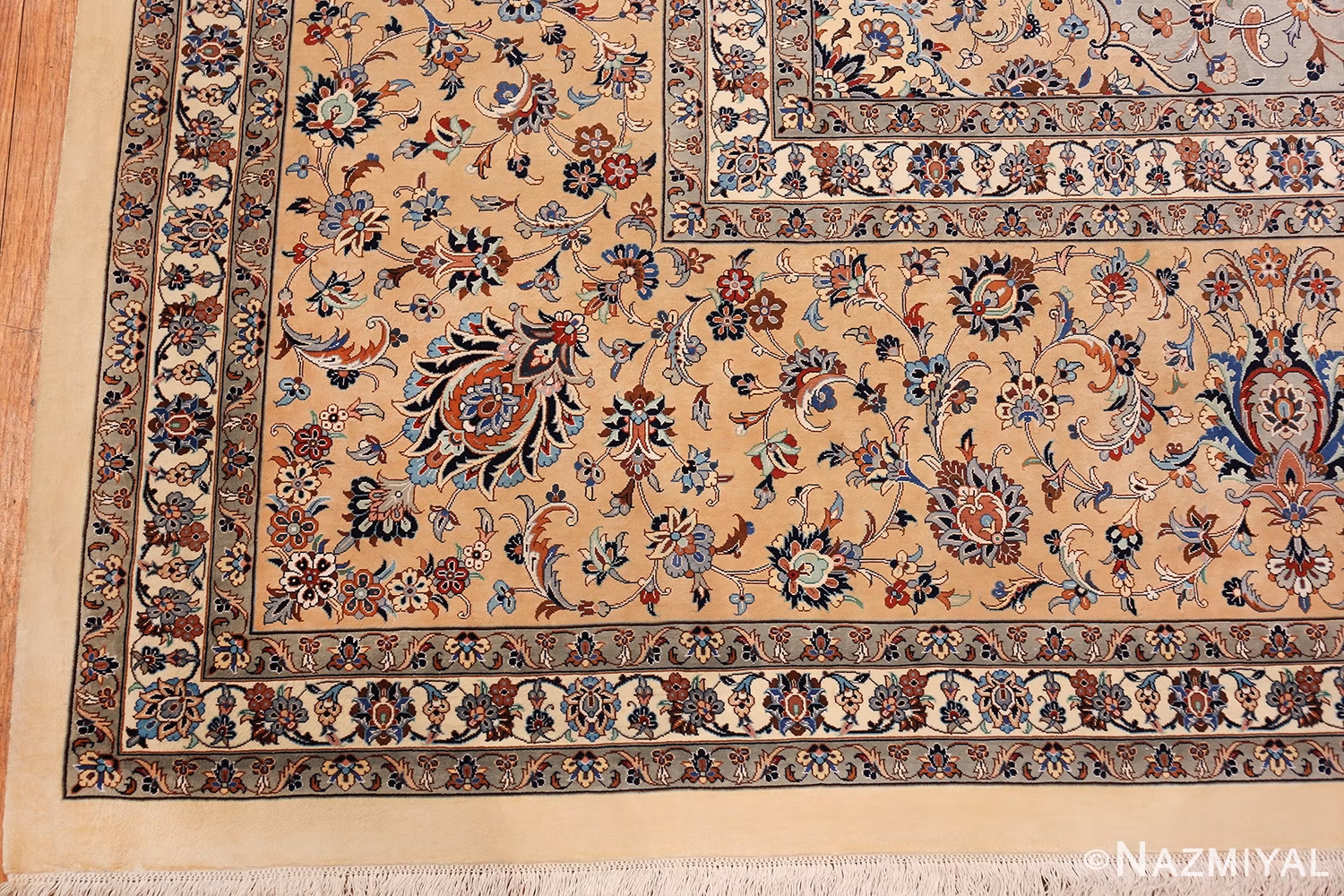 fine large vintage persian silk kashan rug 60039 corner Nazmiyal