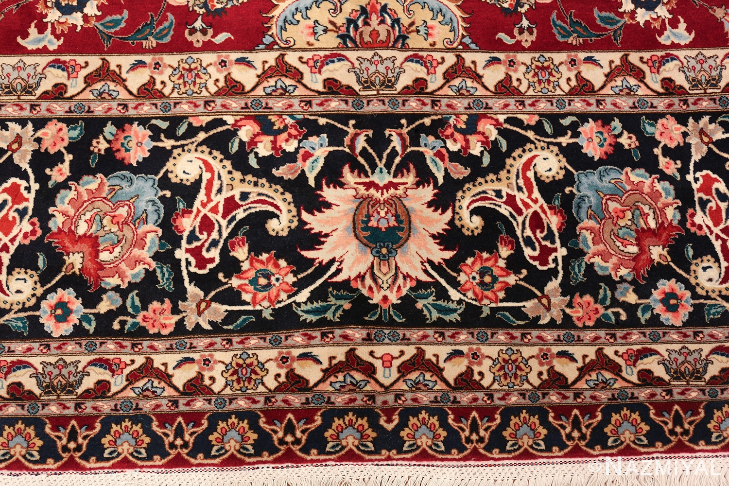 fine red color large vintage persian tabriz rug 60046 border Nazmiyal