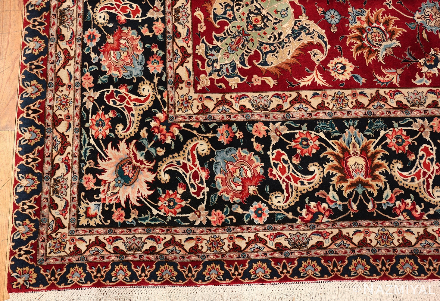 fine red color large vintage persian tabriz rug 60046 corner Nazmiyal