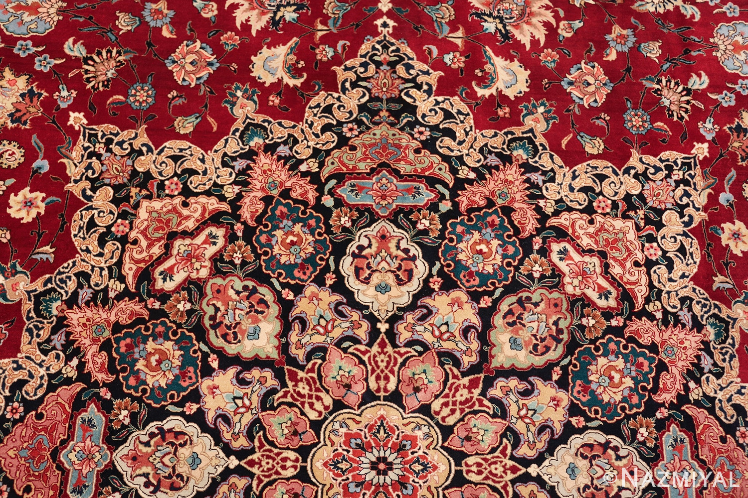 fine red color large vintage persian tabriz rug 60046 horns Nazmiyal