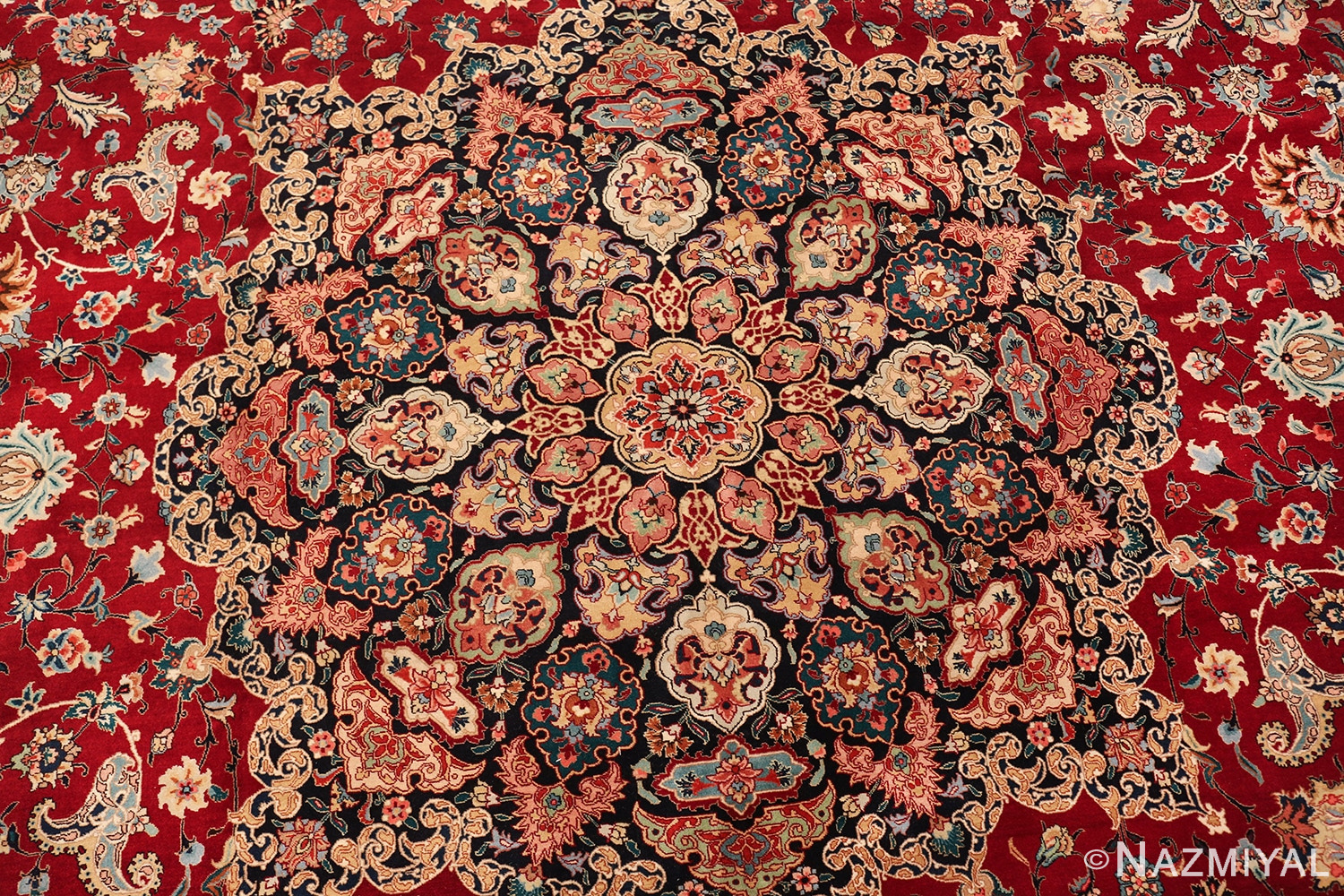 fine red color large vintage persian tabriz rug 60046 medallion Nazmiyal
