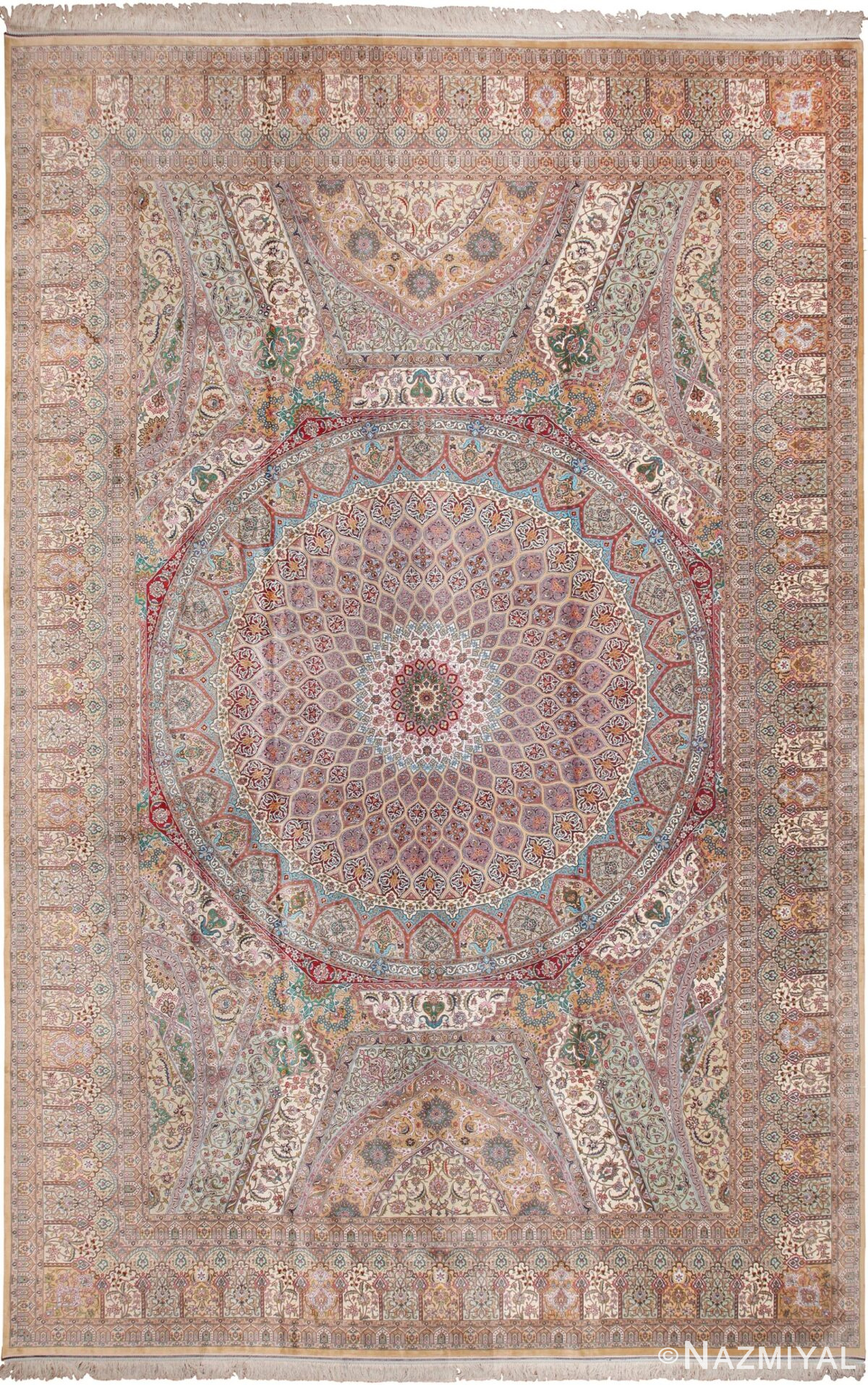 Large Vintage Silk Persian Qum Rug 60035 by Nazmiyal