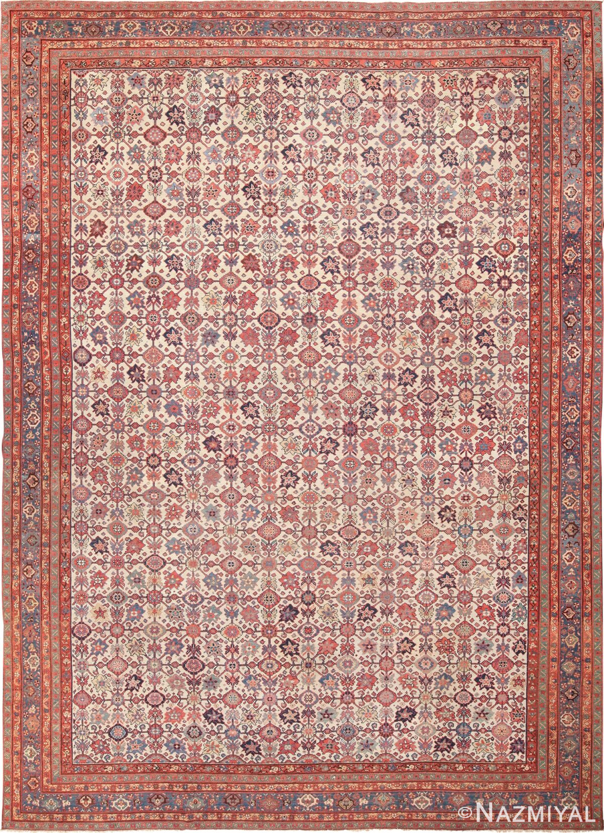 Large Ivory Mina Khani Design Antique Persian Malayer Rug 60043 by Nazmiyal