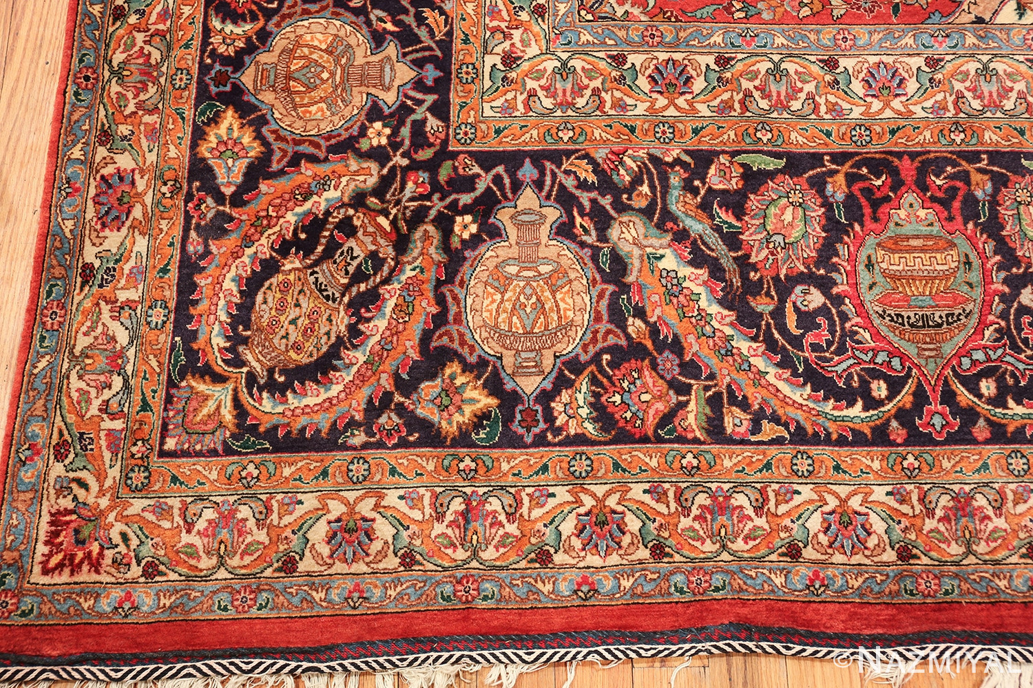 large jewel tone vintage persian tabriz rug 60041 corner Nazmiyal