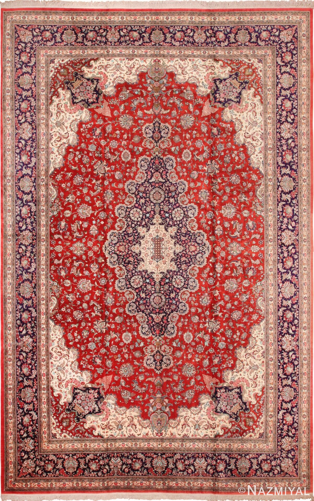 Large Floral Vintage Persian Silk Qum Rug 60022 by Nazmiyal