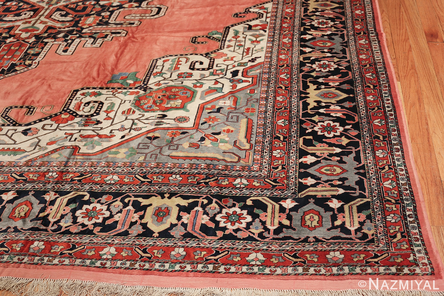 large silk vintage qum persian rug 60034 corner Nazmiyal