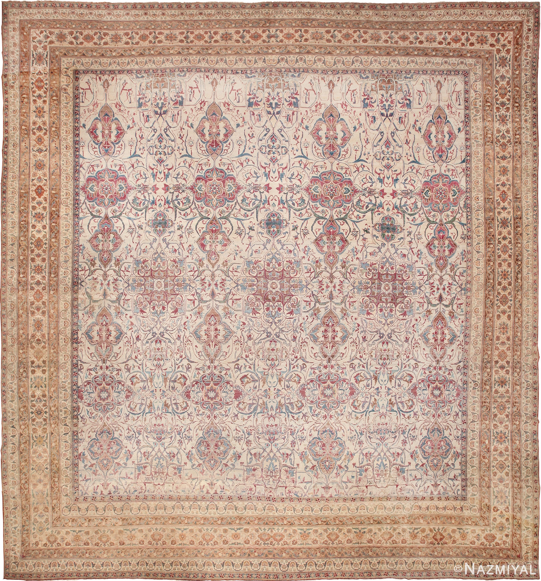 Large Square Antique Persian Kerman Rug 49676 by Nazmiyal