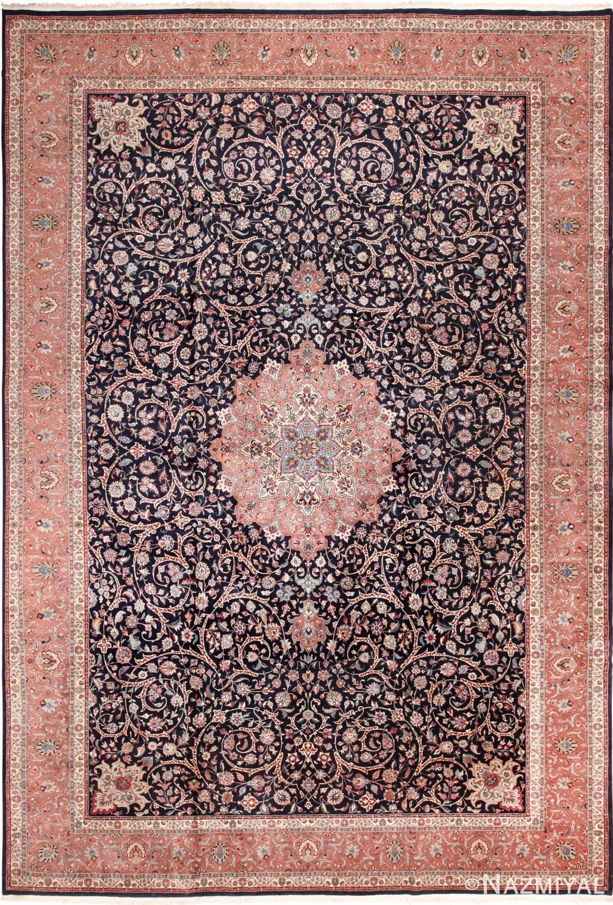 Large Classic Vintage Navy Blue Persian Tabriz Rug 60040 by Nazmiyal
