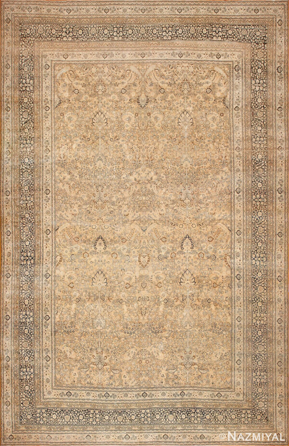 Neutral Earth Tone Color Antique Oversized Persian Tabriz Rug 49427 by Nazmiyal