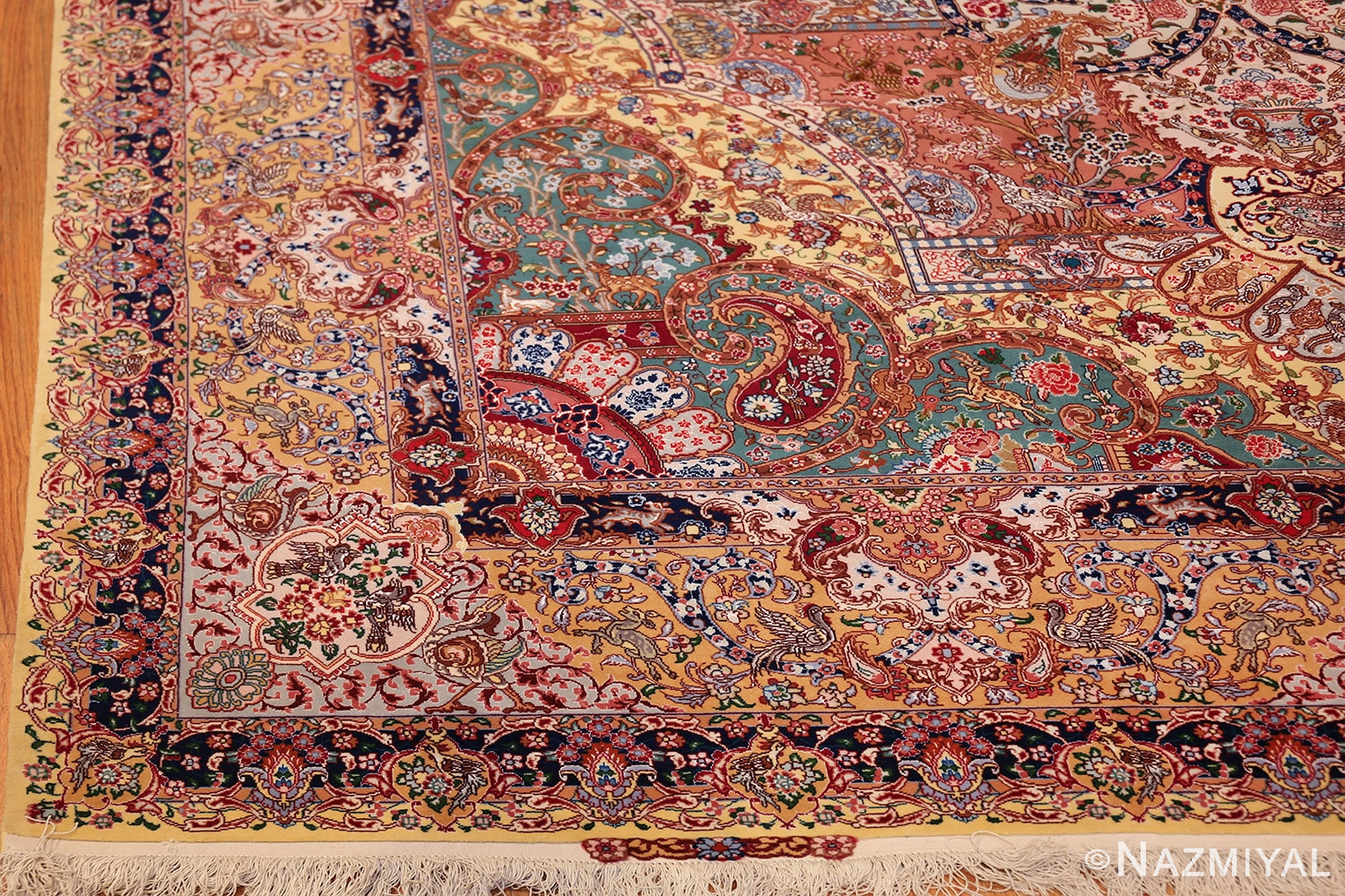 silk and wool large geometric vintage tabriz persian rug 60033 corner Nazmiyal
