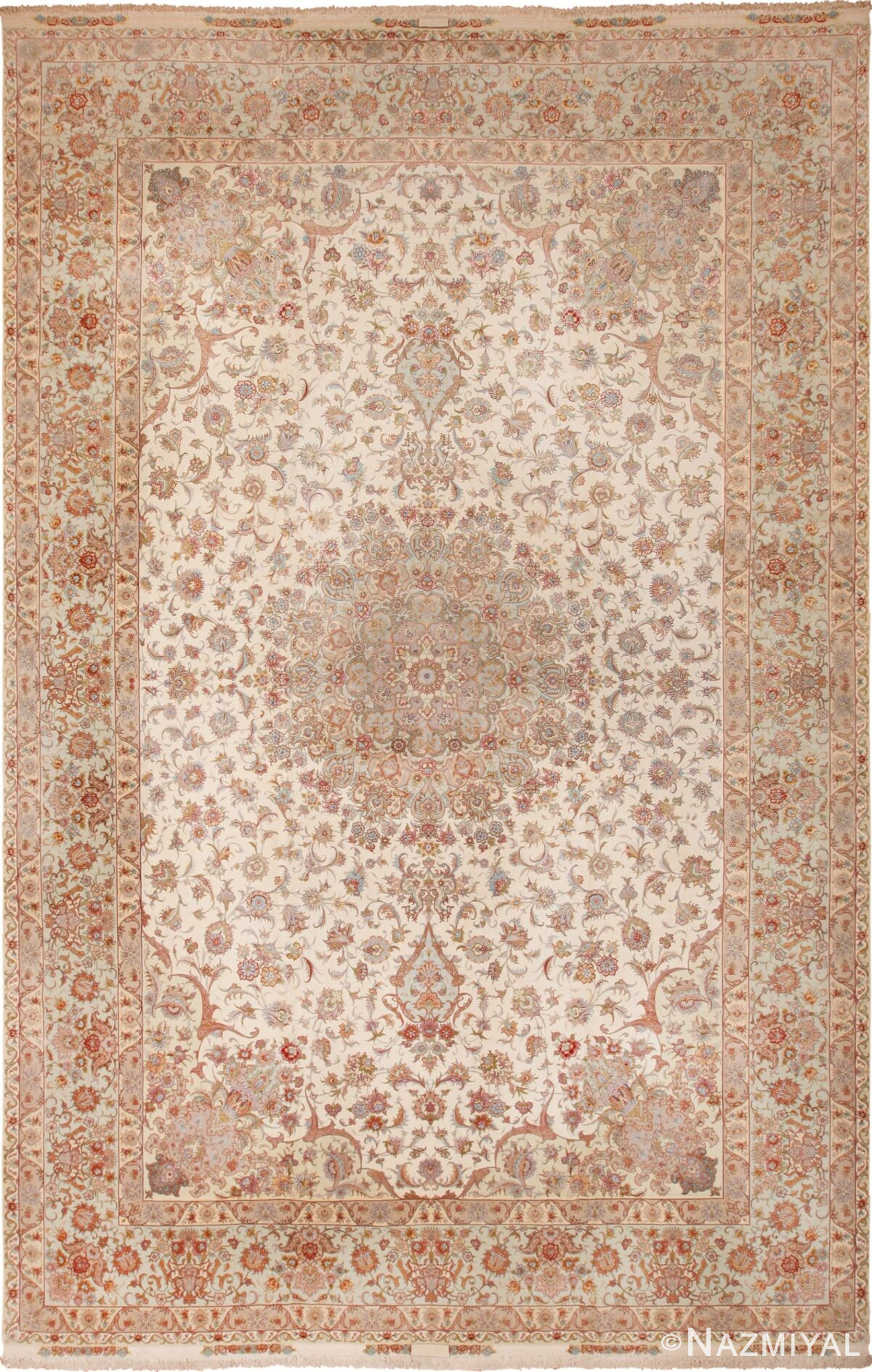 Large Vintage Wool and Silk Persian Tabriz Rug 60012 by Nazmiyal