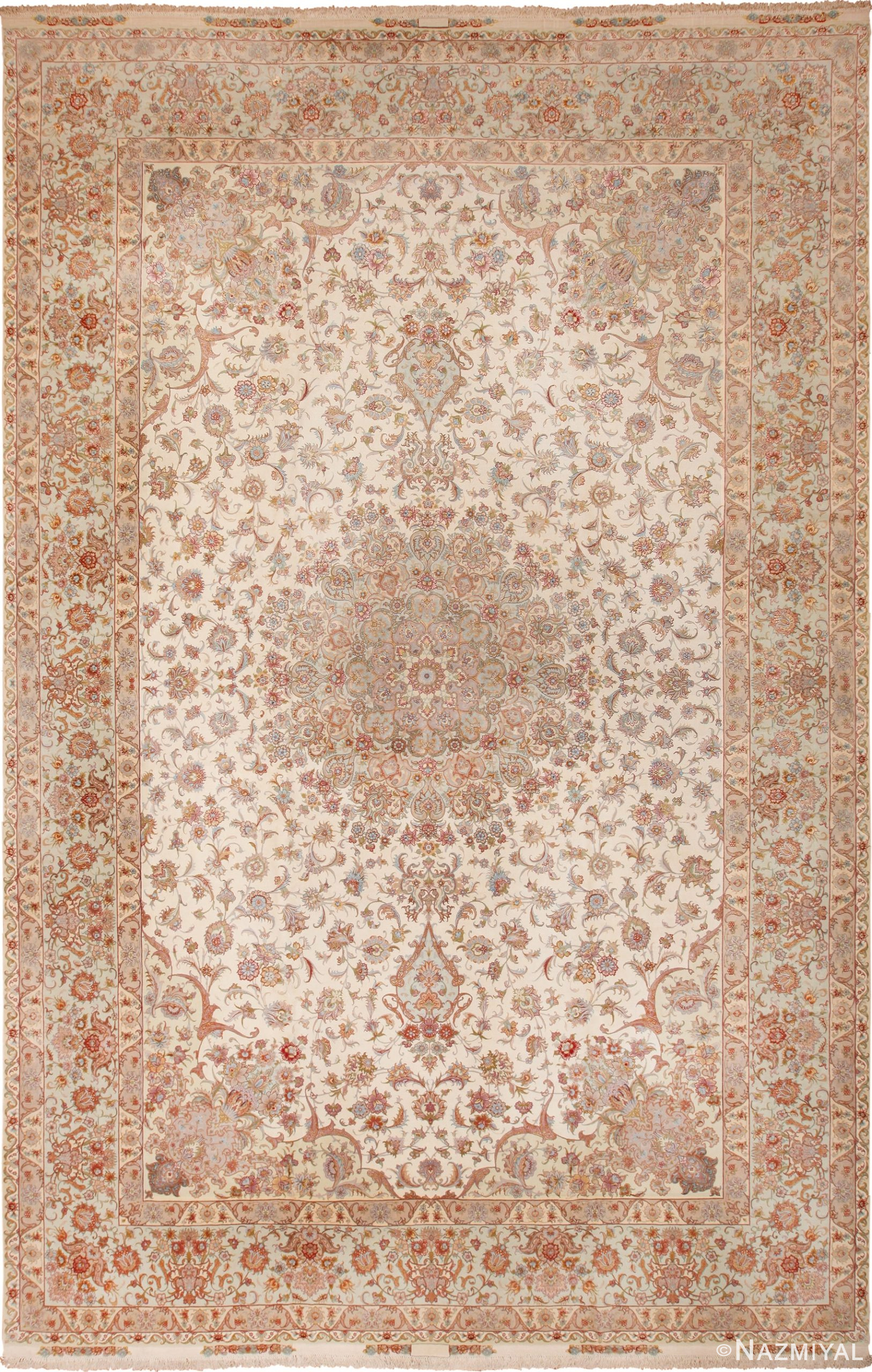 Large Vintage Wool and Silk Persian Tabriz Rug 60012 by Nazmiyal