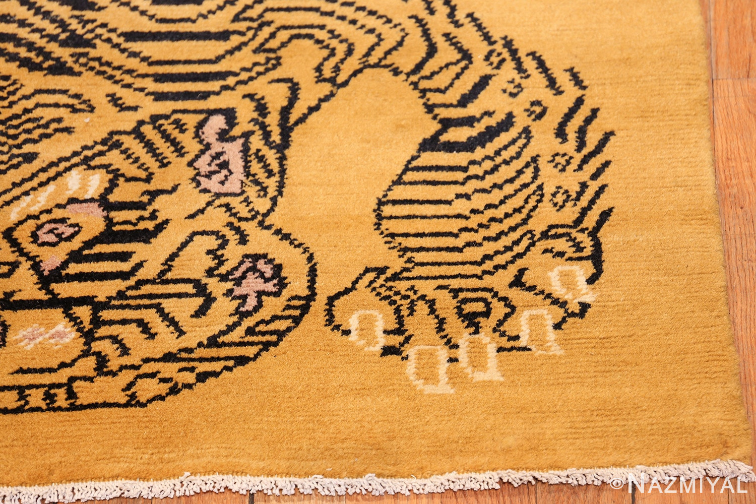small size vintage chinese tiger rug 49598 corner Nazmiyal