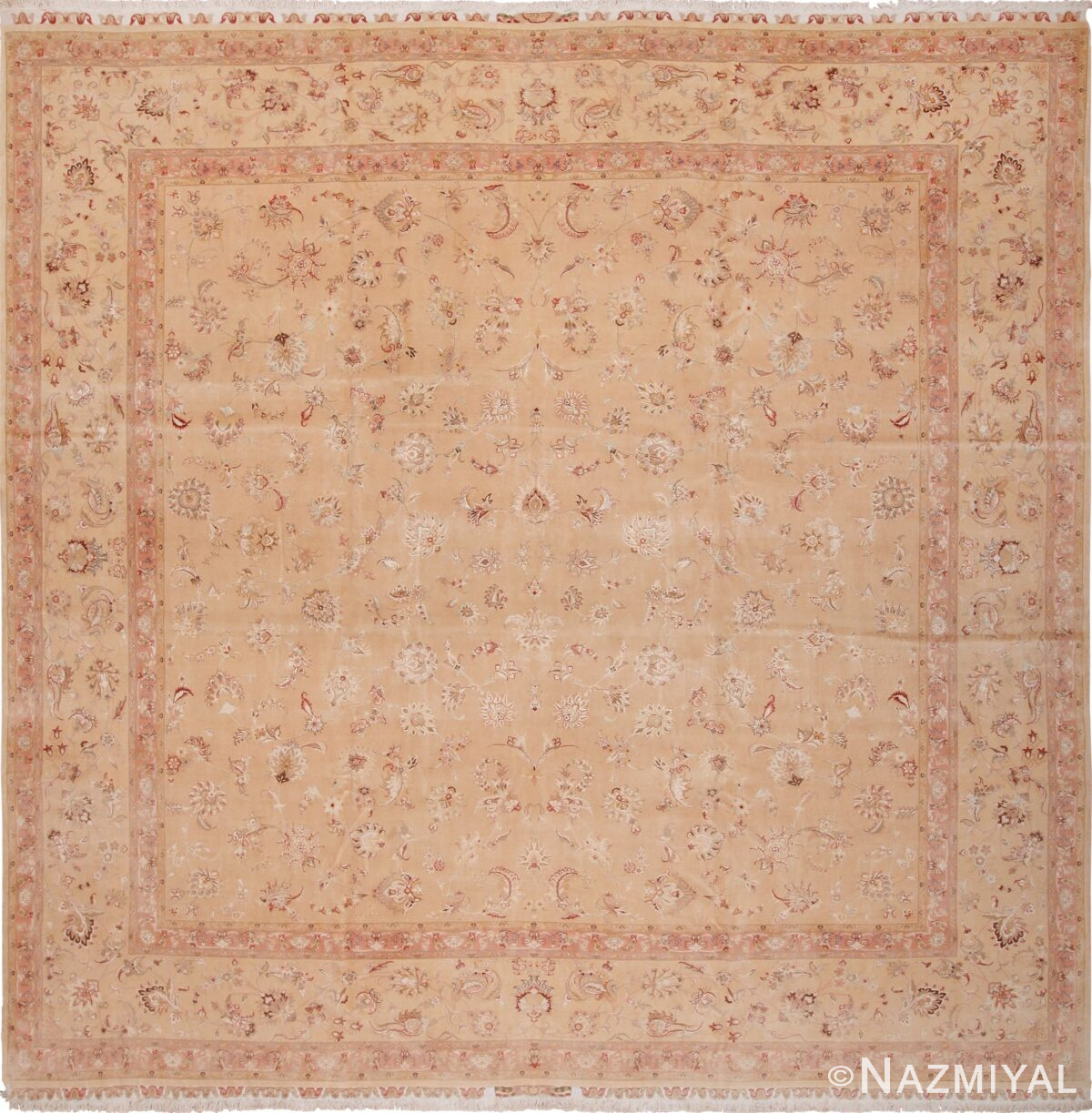 Square Size Vintage Silk and Wool Persian Tabriz Rug 60026 by Nazmiyal