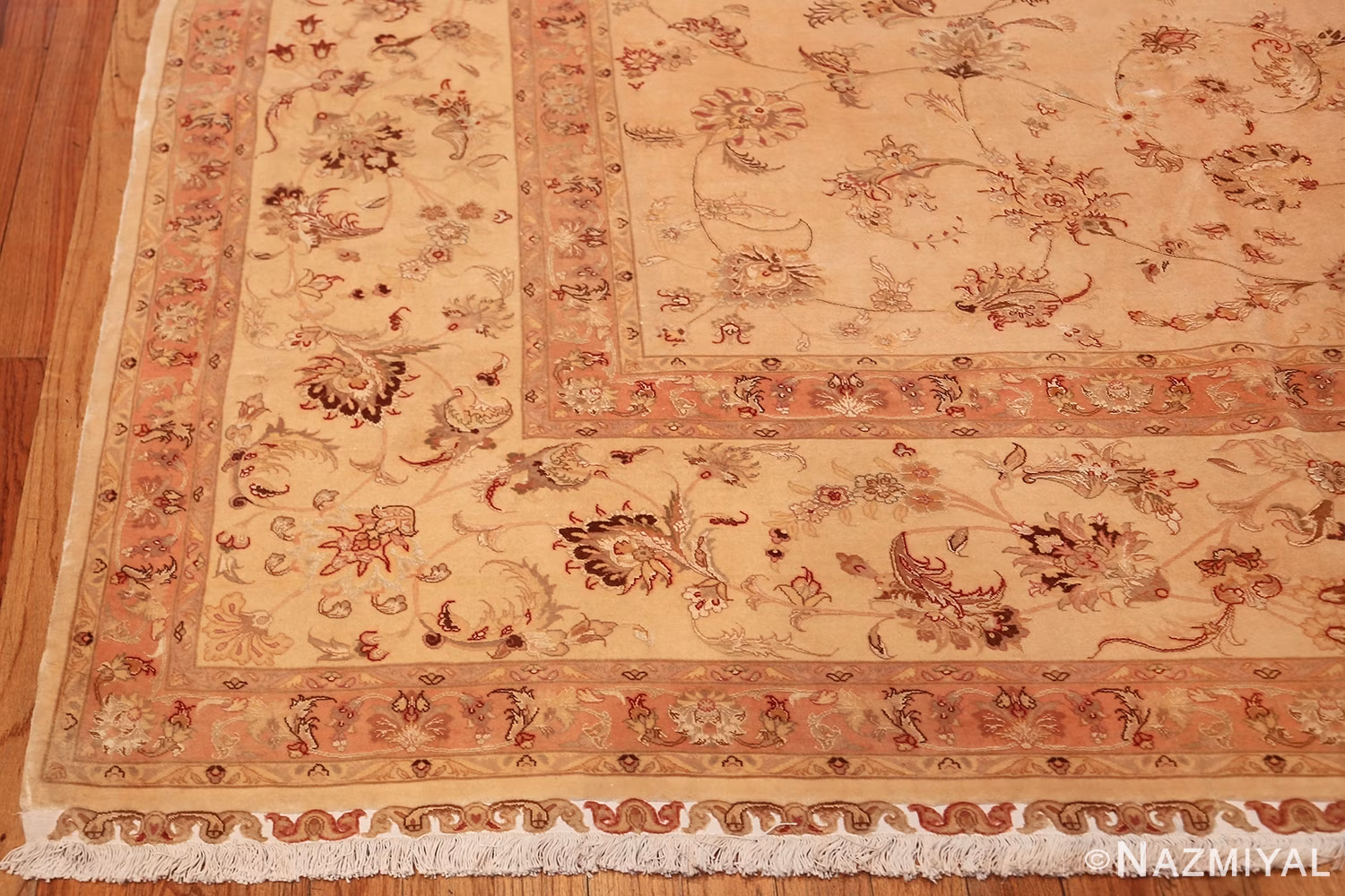 square silk and wool vintage tabriz persian rug 60026 corner Nazmiyal