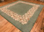 antique green color square french art deco rug by leleu 49690 part Nazmiyal