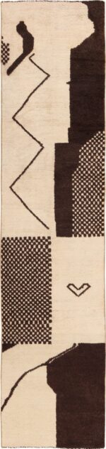 Vintage Cream and Brown Geometric Moroccan Runner Rug 49727 Nazmiyal