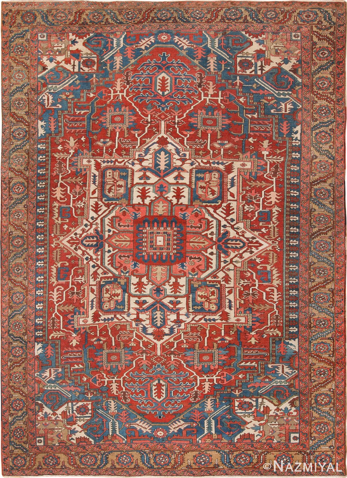 Room Size Antique Persian Heriz Rug 49478 Nazmiyal