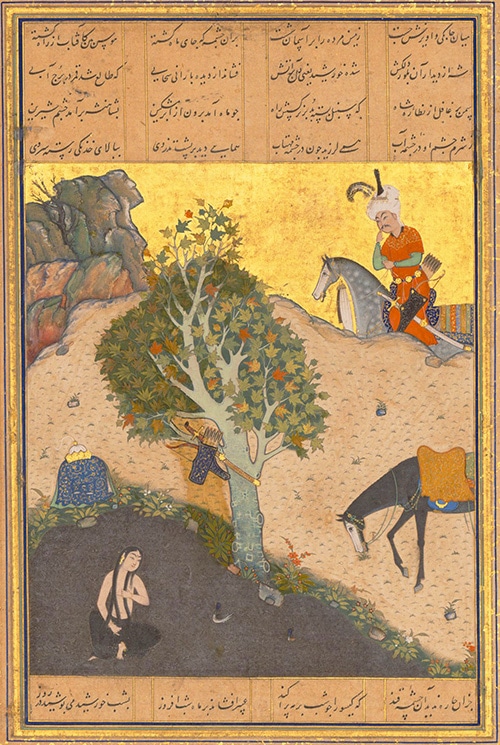 16th Century Painting by Shaikh Zada - Khosrow Catches Sight of Shirin Bathing Nude 16th Century Painting by Shaikh Zada - Khosrow Catches Sight of Shirin Bathing Nude - Nazmiyal