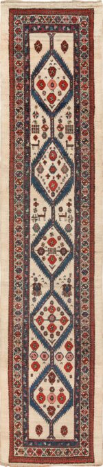 Ivory Tribal Antique Persian Serab Runner Rug 49769 - Nazmiyal