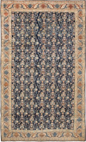 Blue Background Large Antique Persian Senneh Rug 49756 - Namziyal