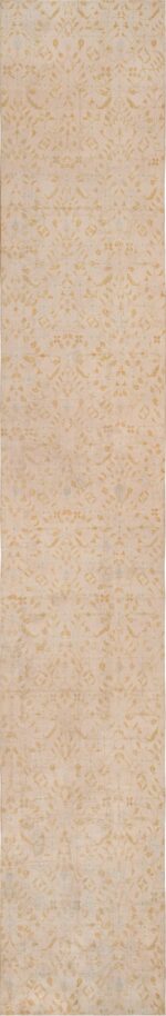 Long and Narrow Ivory Antique Indian Agra Runner Rug 49752 - Nazmiyal