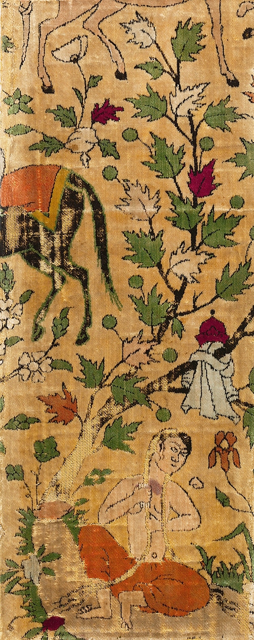 16th Century Iranian Velvet Textile Fragment of Nizamis Khosrow and Shirin 16th Century Iranian Velvet Textile Fragment of Nizamis Khosrow and Shirin - Nazmiyal