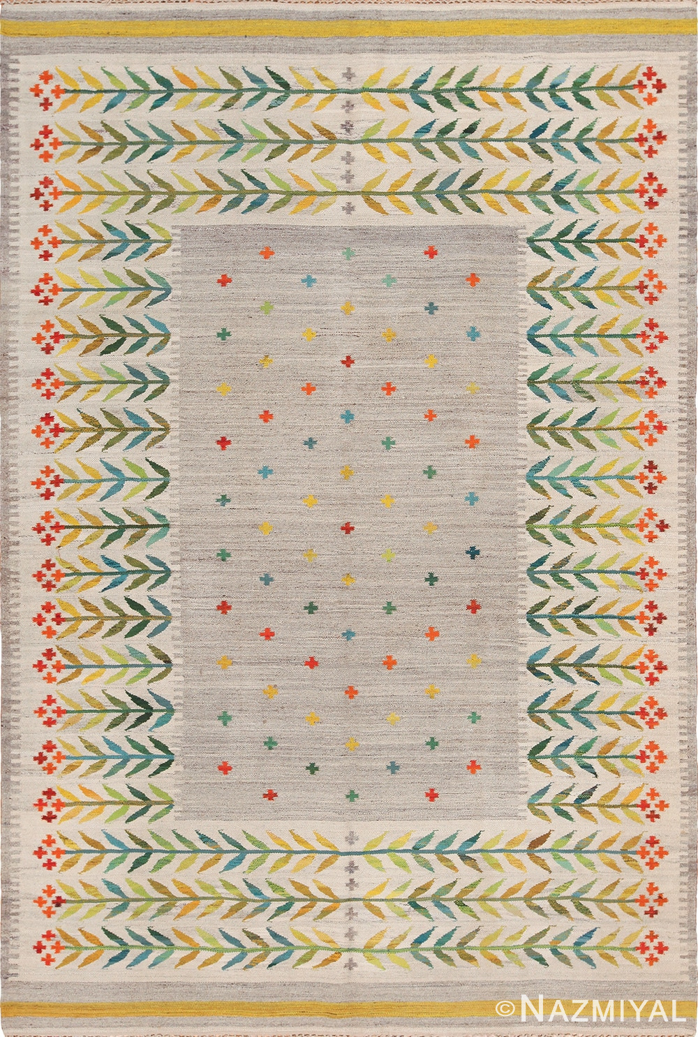 Vintage Scandinavian Flat Woven Swedish Kilim Rug 49771 - Nazmiyal